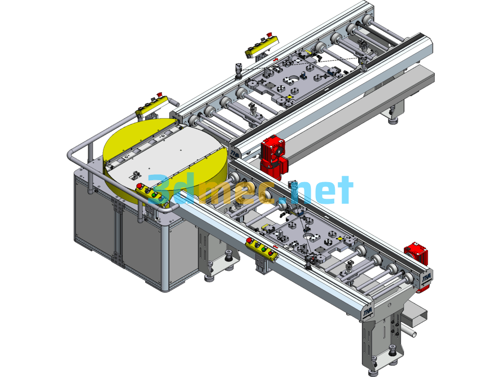 90°180° Rotating Roller Conveyor Line SolidWorks 3D Model Free Download