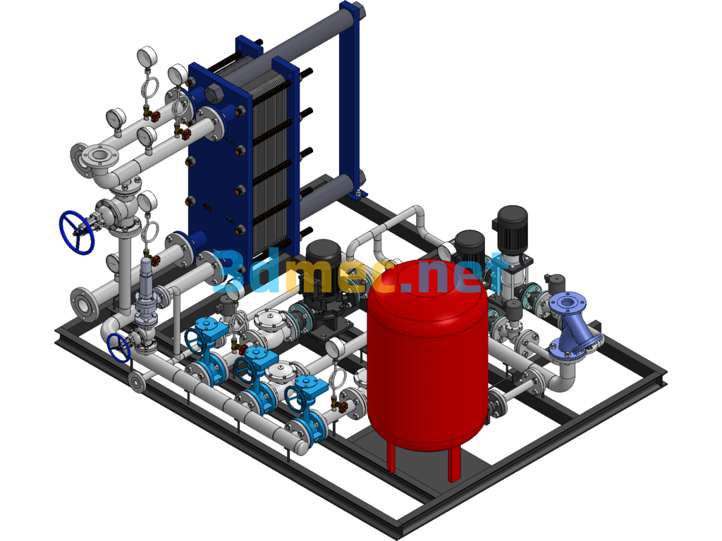 DN65/DN65 Plate Heat Exchanger Unit SolidWorks 3D Model Free Download