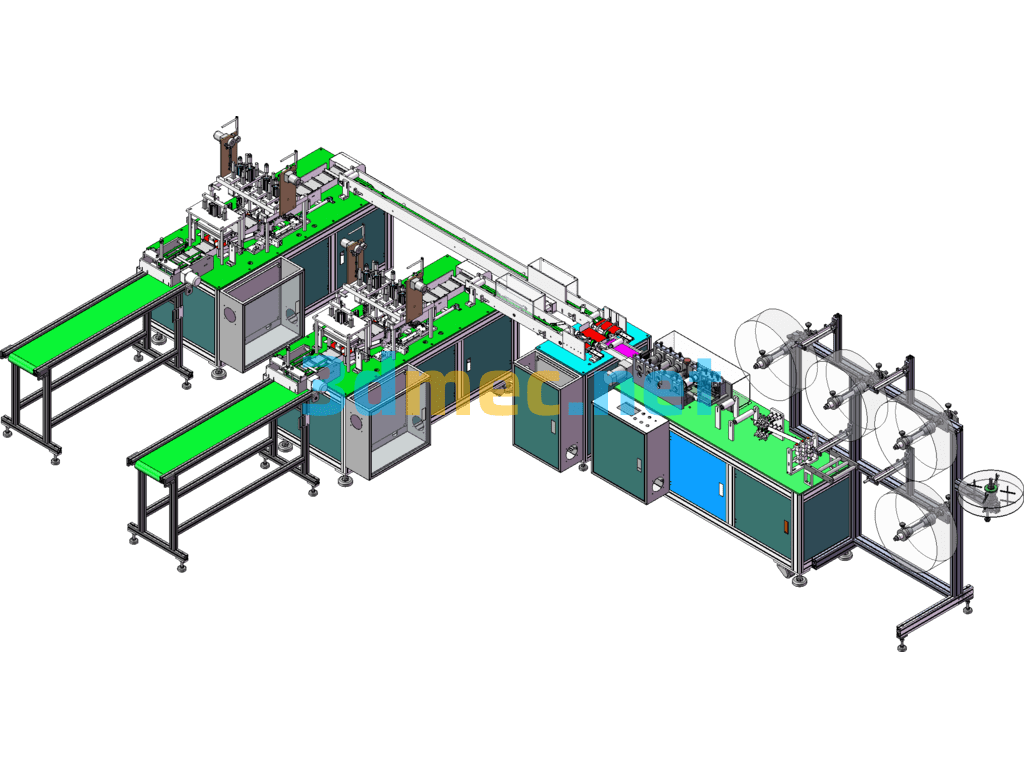 Full Set Of One-Two Mask Machine (Mass Produced) 3D2dBOM Electrical Program, Fully Automatic Flat One-Two Mask Machine SolidWorks 3D Model Free Download