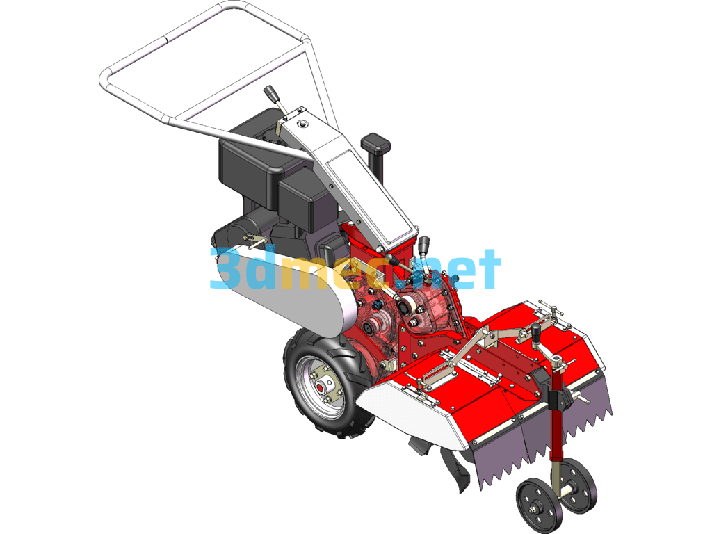 Agricultural Center Tiller Twin Wheel Center Tiller SolidWorks 3D Model Free Download