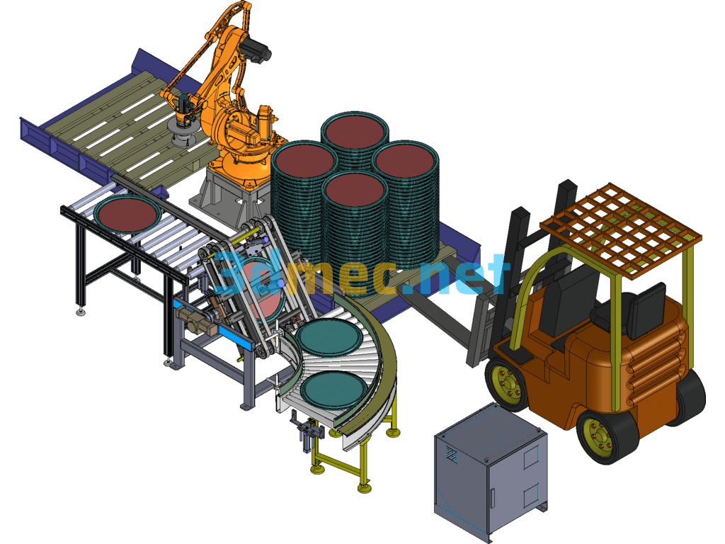 Automatic Depalletization Of Barrel Caps By Robots On The Barrel Production Line On-Line Workstations SolidWorks 3D Model Free Download