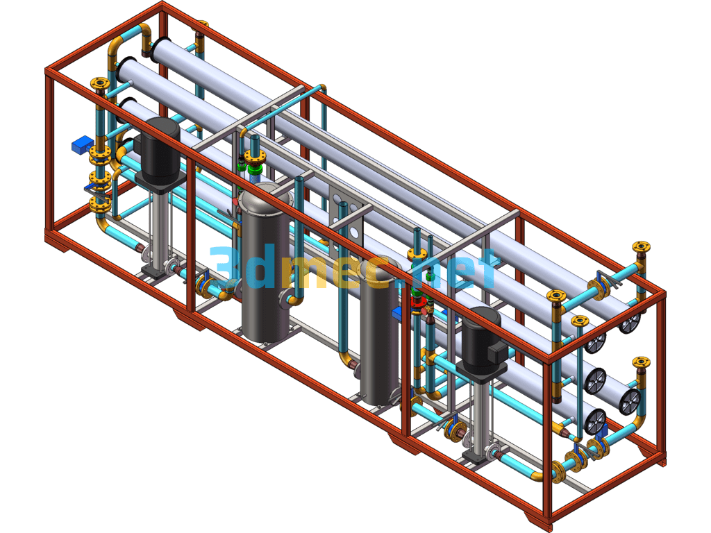 Two-Stage RO Water Treatment Reverse Osmosis Equipment SolidWorks 3D Model Free Download