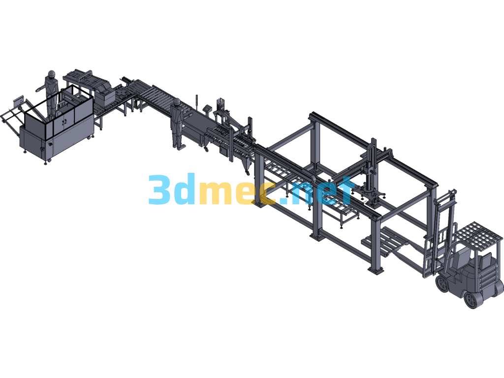 Large-Scale Opening, Loading, Weighing, Sealing And Palletizing Assembly Line Exported 3D Model Free Download