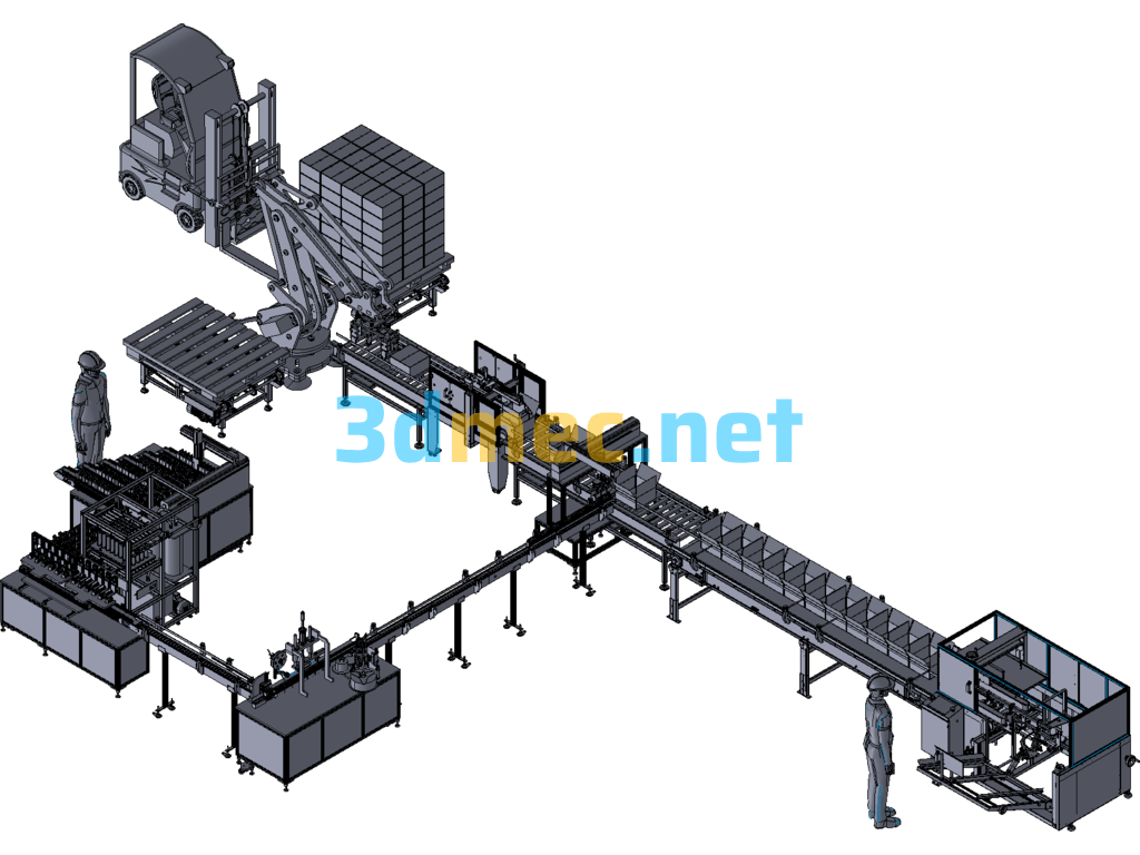 Large-Scale Automatic Loading And Unloading Filling, Labeling, Transporting And Palletizing Production Line Exported 3D Model Free Download