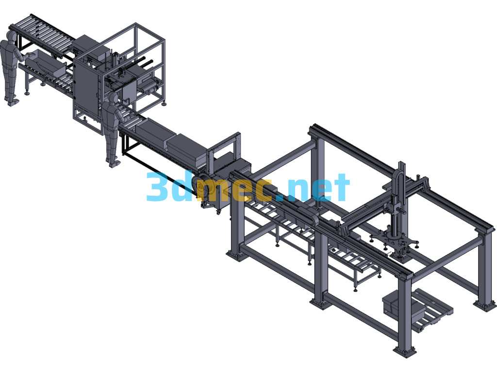 Large Gantry Box Bundling Palletizing Conveyor Line Exported 3D Model Free Download
