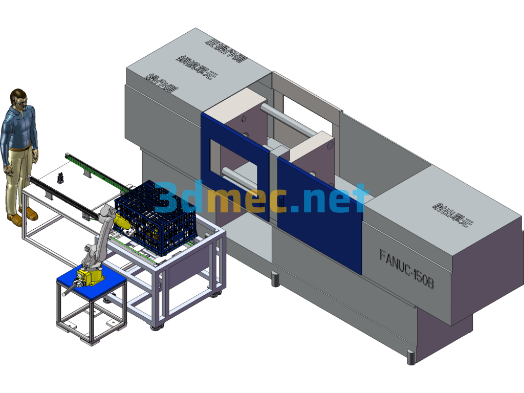Guangdong Chaoshan Horizontal Injection Molding Machine Basket Automatic Trimming Equipment SolidWorks 3D Model Free Download