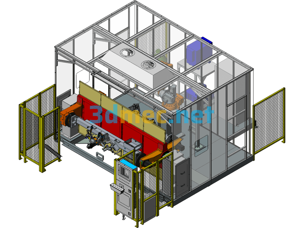 Design Model Of Automobile Exhaust Pipe Welding Workstation (Robot Welding) SolidWorks 3D Model Free Download