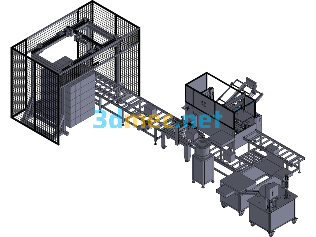 Filling Automatic Opening, Sealing, Loading And Placing Nozzle Palletizing Production Line Exported 3D Model Free Download