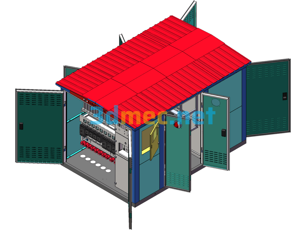 Assembled Box Substation 3 Packages SolidWorks 3D Model Free Download