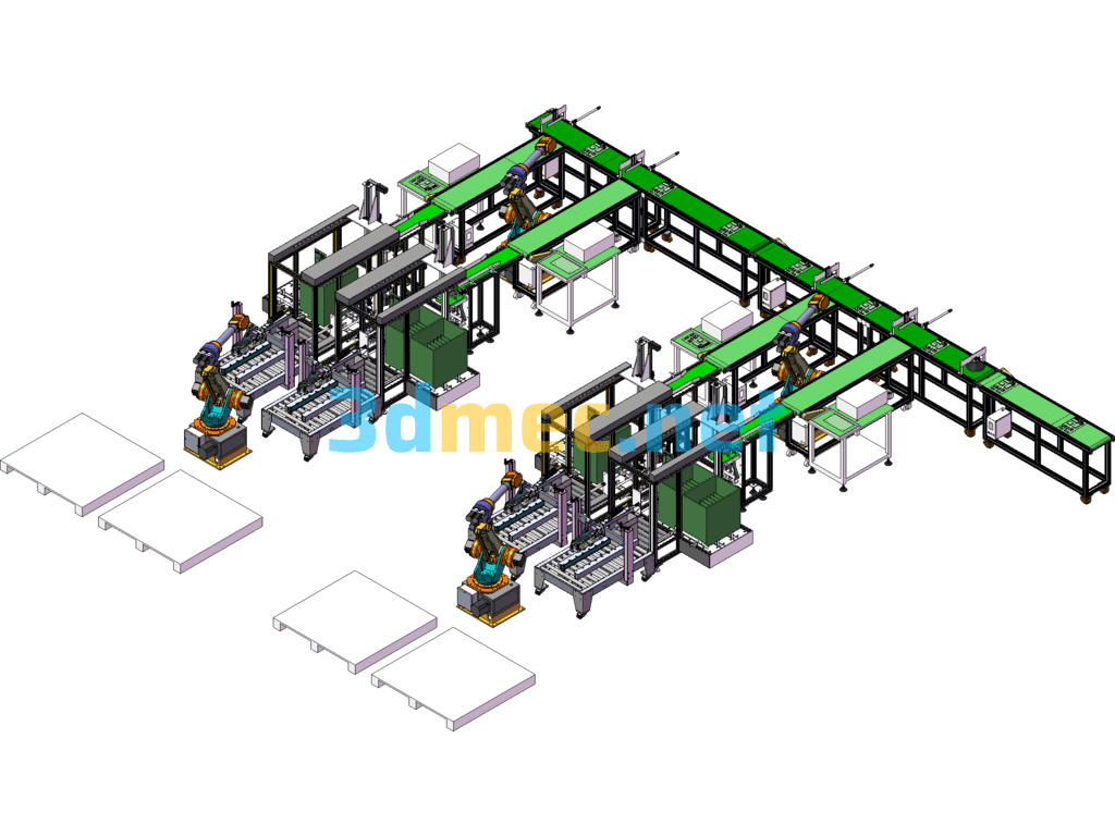 Automatic Packing Line-Packing Sorting And Stacking Equipment Line Body SolidWorks 3D Model Free Download
