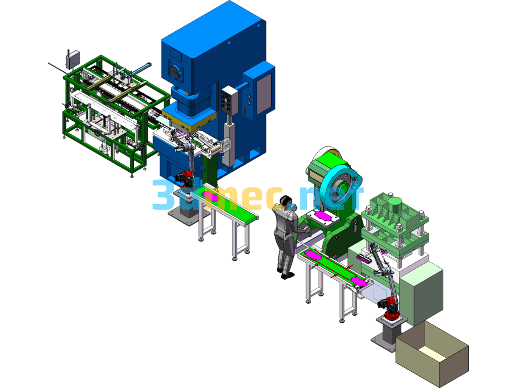 Drop Bending Automatic Stamping Line, Sheet Metal Stamping Press Line SolidWorks 3D Model Free Download