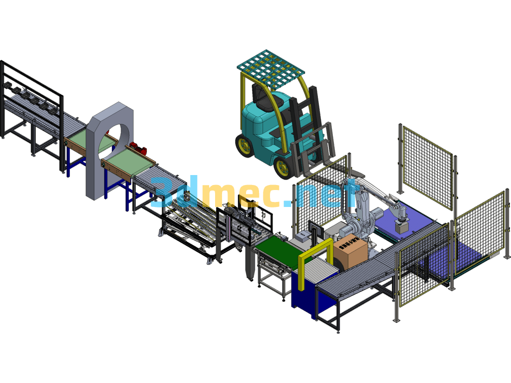Laminating, Sealing, Weighing, Packing And Palletizing Machine SolidWorks 3D Model Free Download