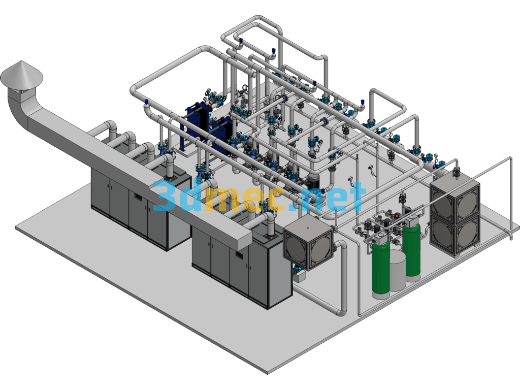 Boiler Room-2.4MW Gas Boiler Heating System SolidWorks 3D Model Free Download