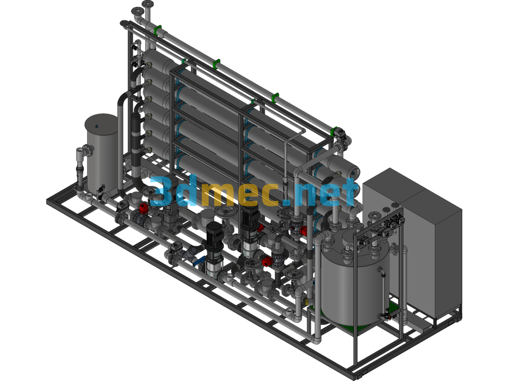 Skid-Mounted Two-Stage Low-Pressure Reverse Osmosis System Exported 3D Model Free Download