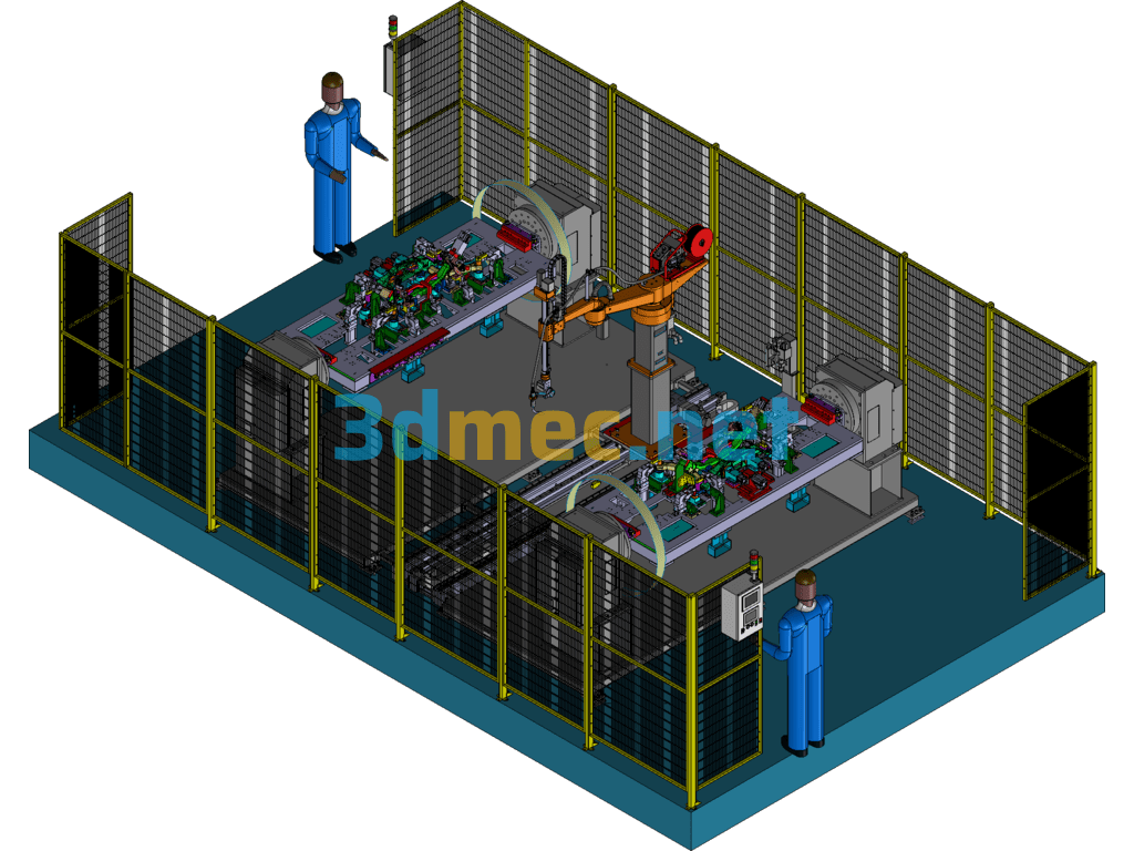 Welding Workstation With Dual Indexer Realized With 5-Axis Welding Robots Exported 3D Model Free Download