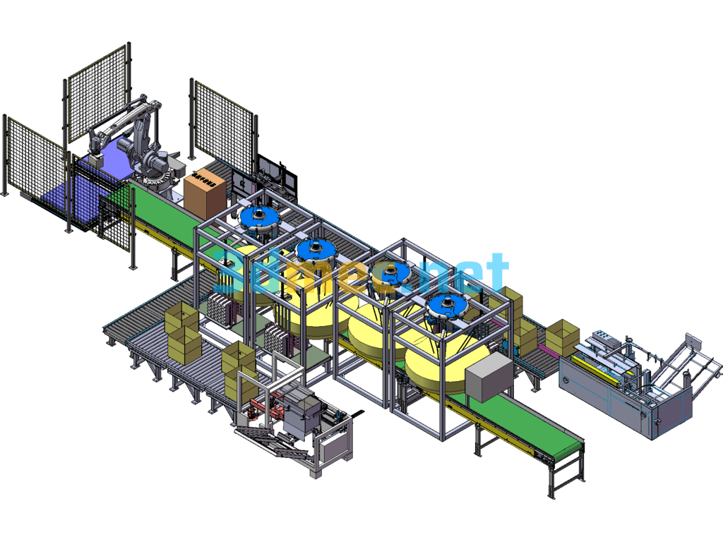 3D Model Of Automated Assembly Line For Food Crating And Palletizing Equipment SolidWorks 3D Model Free Download