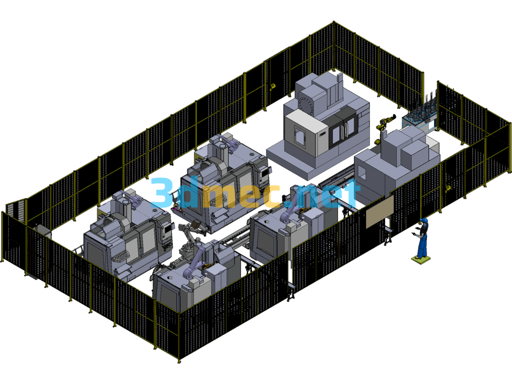 Silo-Fed Machining Workstations Exported 3D Model Free Download