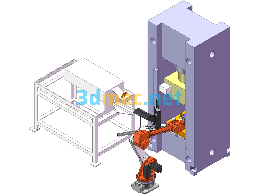 Three-Station Red Punch Robot Loading And Unloading SolidWorks 3D Model Free Download